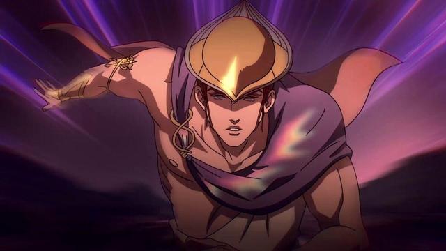 Screenshot of the animated series Blood of Zeus showing their version of Hermes running towards the onlooker, his cloak showing a subtle rainbow effect.