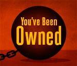 The image features a large, dark circular object resembling a heavy ball and chain, set against a solid orange background. The ball is connected to a chain, which is visible on the left side of the image. The text "You've Been Owned" is prominently displayed in bold, yellow capital letters across the center of the ball. The font is simple and sans-serif, making the message clear and direct. The overall composition is minimalistic, with the focus on the ball and the text, creating a strong visual impact.

Provided by @altbot, generated privately and locally using Ovis2-8B