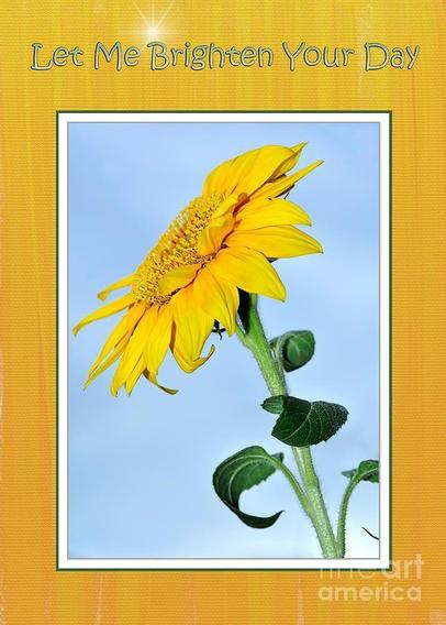 https://fineartamerica.com/saleannouncement.html?id=78635075027c58a2e3544cc48e441960

A bright and colorful Sunflower greeting card or print to send wishes to a colleague, friend or loved one to brighten up their day.
By Kaye Menner Photography.
https://kaye-menner.pixels.com/featured/let-me-brighten-your-day-kaye-menner.html

THE FINE ART AMERICA LOGO WILL NOT APPEAR ON PURCHASED PRINTS OR PRODUCTS.