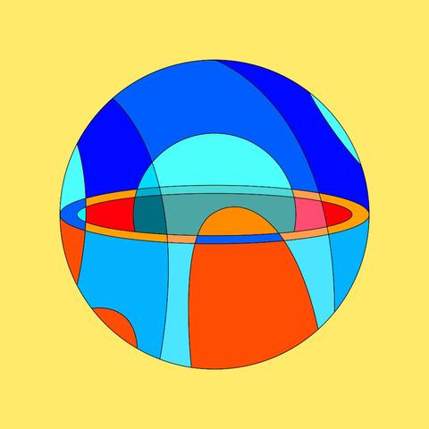 A colorfoul sphere by the artist Lucas Saenger, with transparency and bold colors.