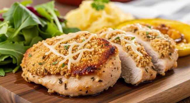 This Parmesan Chicken recipe delivers the perfect balance of crispy and juicy! Tender chicken breasts are coated in a savory Parmesan and breadcrumb crust, then pan-fried or oven-baked to golden perfection. Every bite is packed with cheesy, garlicky flavor and irresistible crunch. A quick, family-friendly dinner that pairs beautifully with pasta, salad, or roasted veggies. Classic comfort food—made easy and extra delicious!