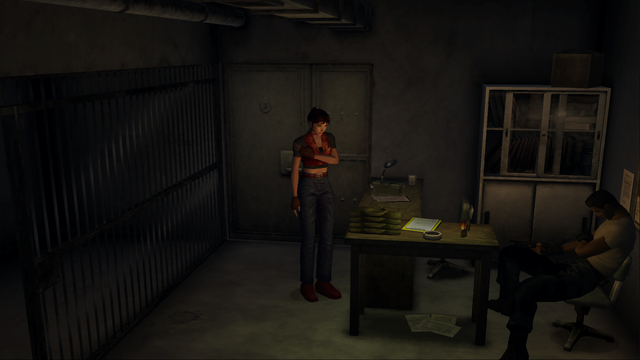 Claire Redfield en Resident Evil: Code Veronica X tras entregar un hemostático a cambio de una ganzúa.