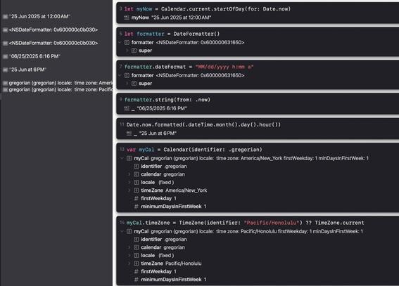 Left is Xcode 16 output that shows minimal details in all gray text.

Right is Xcode 26 showing detailed breakdowns of data structures and output with various colors.