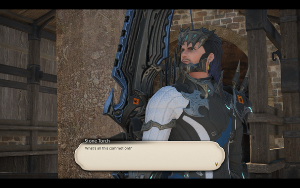 Screenshot of FFXIV, our hero main witness was shot with an arrow from a mysterious figure off-screen.