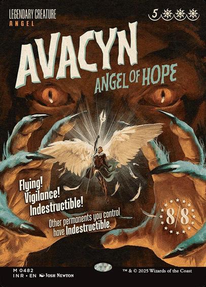 Card Name: Avacyn, Angel of Hope
Set: Innistrad Remastered
Description: Flying, vigilance, indestructible
Other permanents you control have indestructible.
Artist: Josh Newton