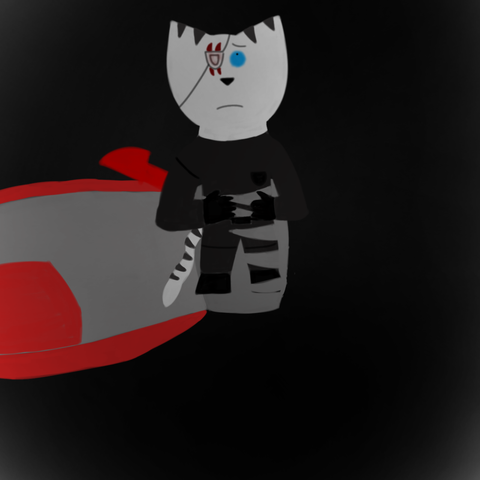 Drawing of Minea looking up terrified at Knockout who is holding them in his hand. Only some of Knockout's arm is shown in the drawing