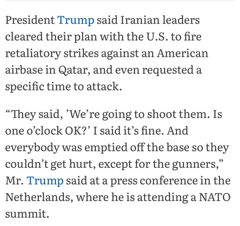 Trump gave permission to attack military base in Qatar