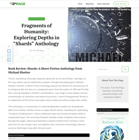 An excerpt from a review of Michael Shotter's book "Shards" from Turn The Page