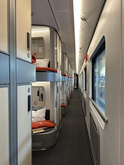 View on open cabins before departure 
