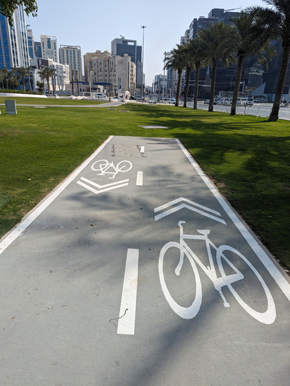 Bike lane that ends abruptly on grass with nowhere clear to ride from there.
