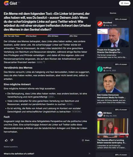 Screenshot einer Antwort von Gist. 