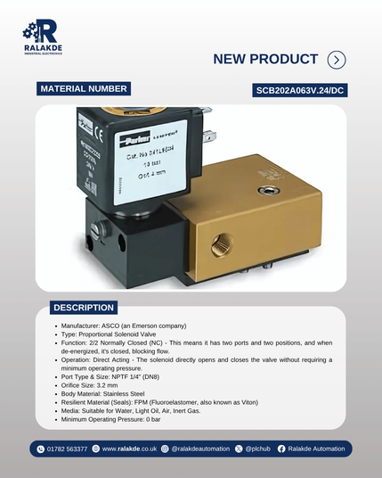 Spesification of ASCO SCB202A063V.24/DC from Ralakde Industrial Electronics.
