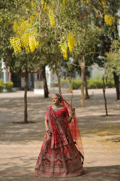 Wedding day with red lehenga