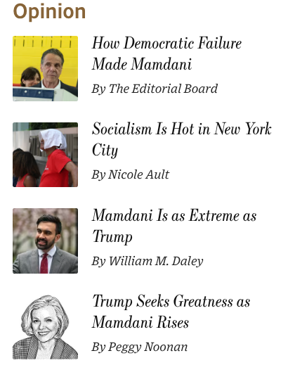 screenshot from WSJ homepage with multiple headlines. 
