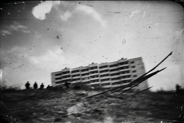 A blurry photo of a building.