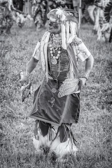 Dancer at the Stanford 2024 powwow.