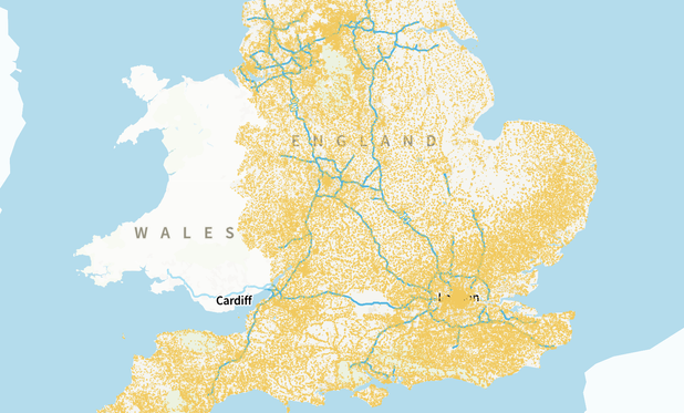 Clipped map of England showing yellow dots for historic buildings. (https://www.planning.data.gov.uk/)
