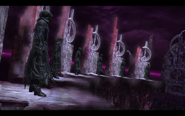 Screenshot of FFXIV depicting the Ascians being up to no good in a circle of counsel.