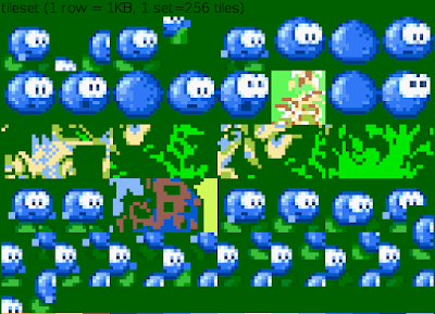 A spritesheet with my character, all messed up because my #SpriteEditorForDS was still very experimental ...