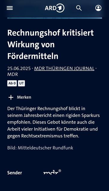 Screenshot einer Nachricht: "Rechnungshof kritisiert Wirkung von Fördermitteln"