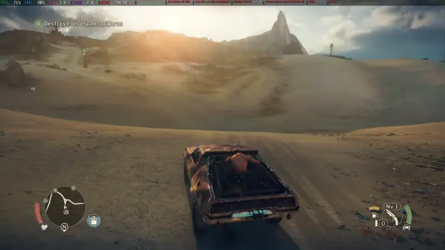 El videojuego de Mad Max ejecutado en Linux (Fedora Silverblue 42) con el Proton de CachyOS y de manera nativa sobre Wayland.