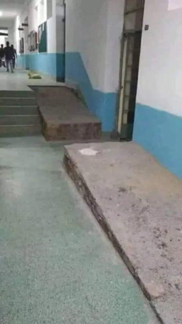 A wheelchair ramp that they broke up to make space for a door
