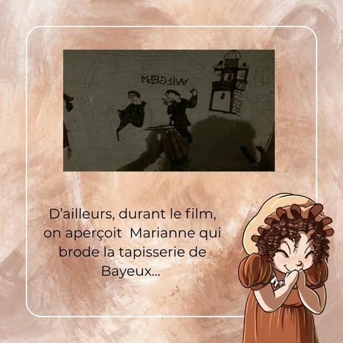Extrait de "Robin des bois prince des voleurs" où on aperçoit Marianne qui brode la tapisserie de Bayeux!