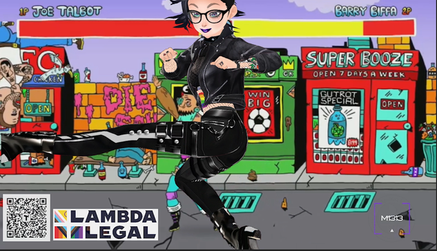 Punk VTuber with a pride flag on her belly hurricane kicks through an Idles video.