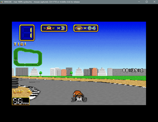 Playing my newly bought dos game called wacky races, a game that clearly is inspired by super mario kart