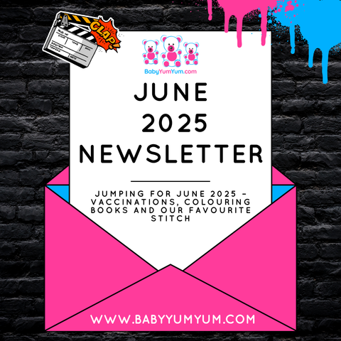 Jumping For June – A New Month Full of Bright Ideas! 🌼 Our latest BabyYumYum Newsletter is here and it’s packed with must-reads for modern parents, from vaccinations to colouring book fun to our favourite Stitch this month 💉🎨🧸