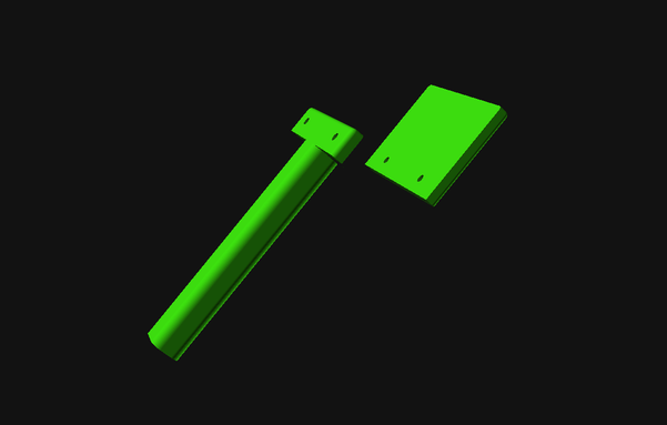 A render of two parts in OpenSCAD which when assembled work as a sign handle.