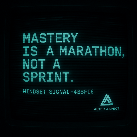 CRT screen displaying the message: ‘Mastery is a marathon, not a sprint'.