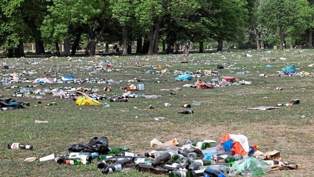 Müll auf einer Wiese in Berlin