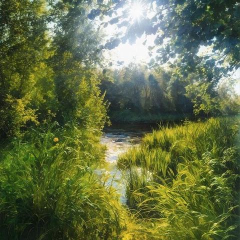 River seen through luxuriant vegetation 
