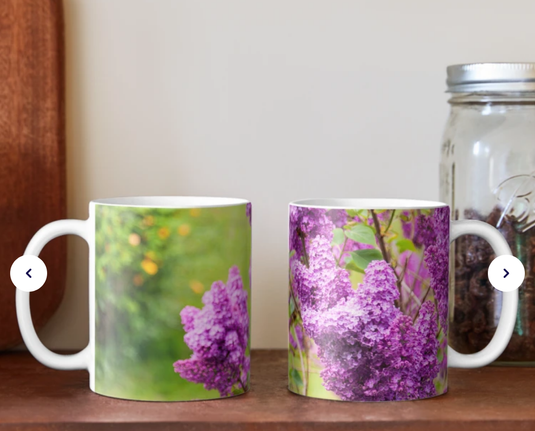 Coffee Mug with my picture of Spring purple lilac blossoms in a garden