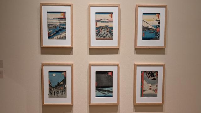 Six of Utagawa Hiroshige's series One Hundred Famous Views of Edo. Clockwise from top:
1. Nihonbashi. Clearing After Snow. 
2. Surugacho
3. The Yoroi Ferry. Koamicho
4. Asakusa Kinryuzan
5. Fireworks in Ryogoki
6. Saruwakacho
