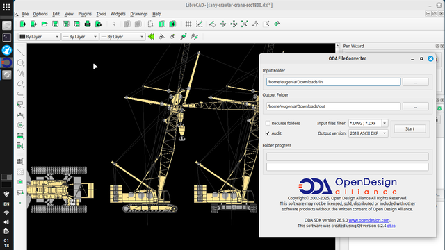 ODA File Converter, and LibreCAD reading a DXF-converted file