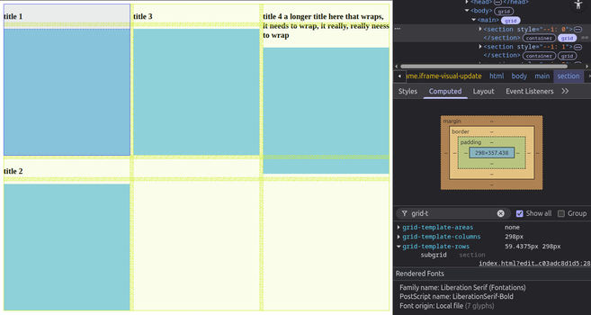 Screenshot of linked demo with subgrid elements not aligned to parent grid.