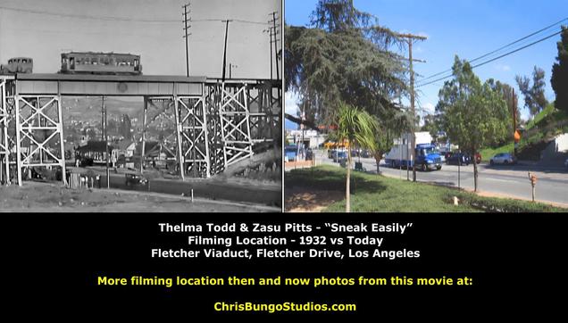Movie location then and now from the film Sneak Easily starring Thelma Todd and Zasu Pitts. 1932 vs Today. See more at https://ChrisBungoStudios.com