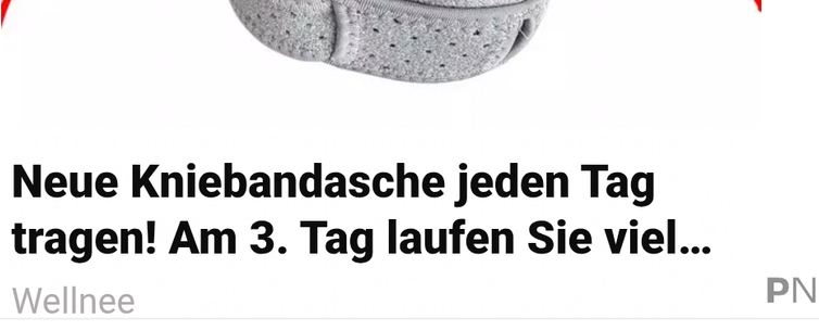 Screenshot eines Werbebanners: "Kniebandasche jeden Tag tragen!" 
