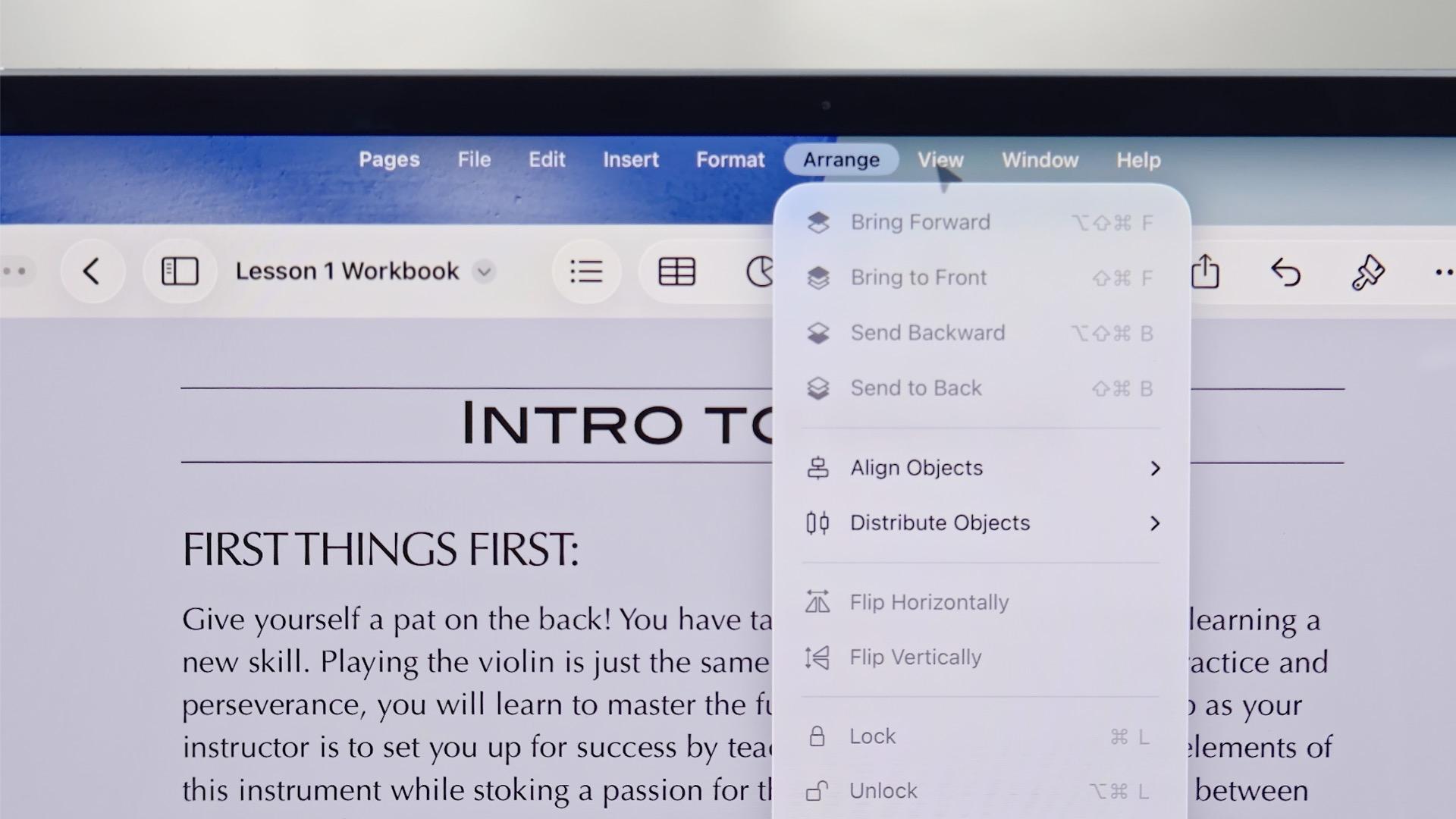 Marketing image of iPad menu bar in Pages