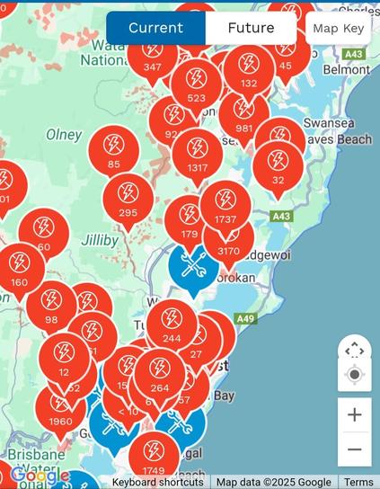 The Ausgrid power outage website, showing thousands and thousands of outages all over the east coast of NSW.