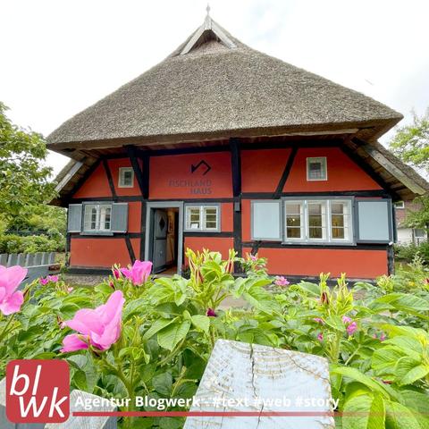 Reetgedecktes Haus, rote Fassade, Fachwerk, Fischlandhaus im Ostseebad Wustrow