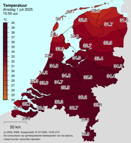 Temperatuur dinsdag 1 juli 2025 15:50 uur 🥵