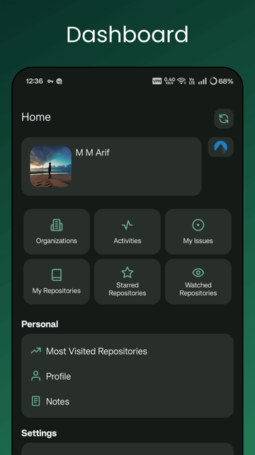 GitNex dashboard