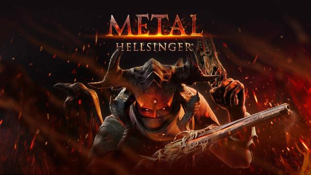 Metal Hellsinger game.cover... Dark image with some monsters in sight.