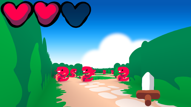 A cute videogame scene featuring a bunch of snakes with stick figure arms and legs drawn over the top.