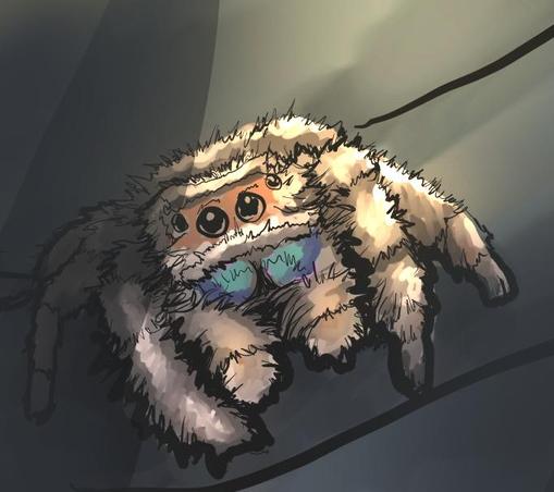 A small spider hitches a ride in a panel from the webcomic FaerieTales
