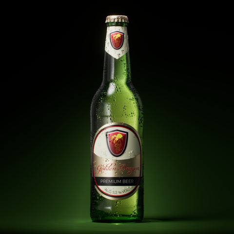 Beer bottle CGI studio rendering.