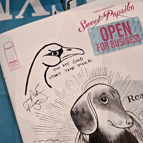 a doodle of an swan on a comic book cover